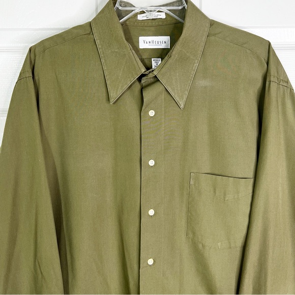 Van Heusen Long Sleeve Poplin Button Down Shirt Olive Men’s Sz XXL - Picture 3 of 8